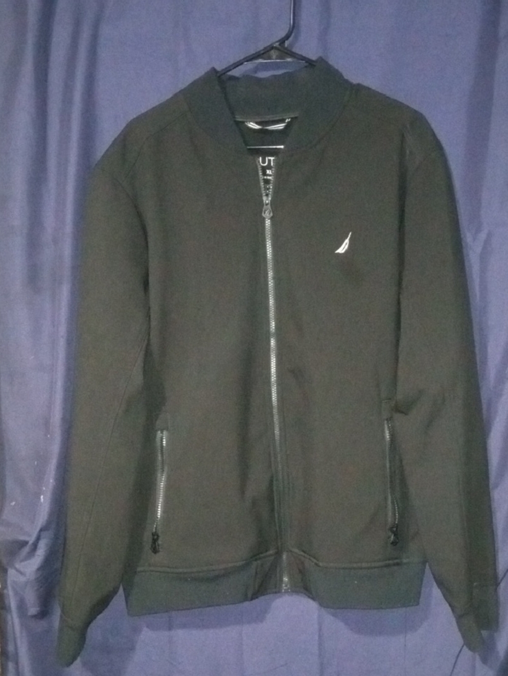 Nautica Black Men's Zip Bomber Jacket with White Logo